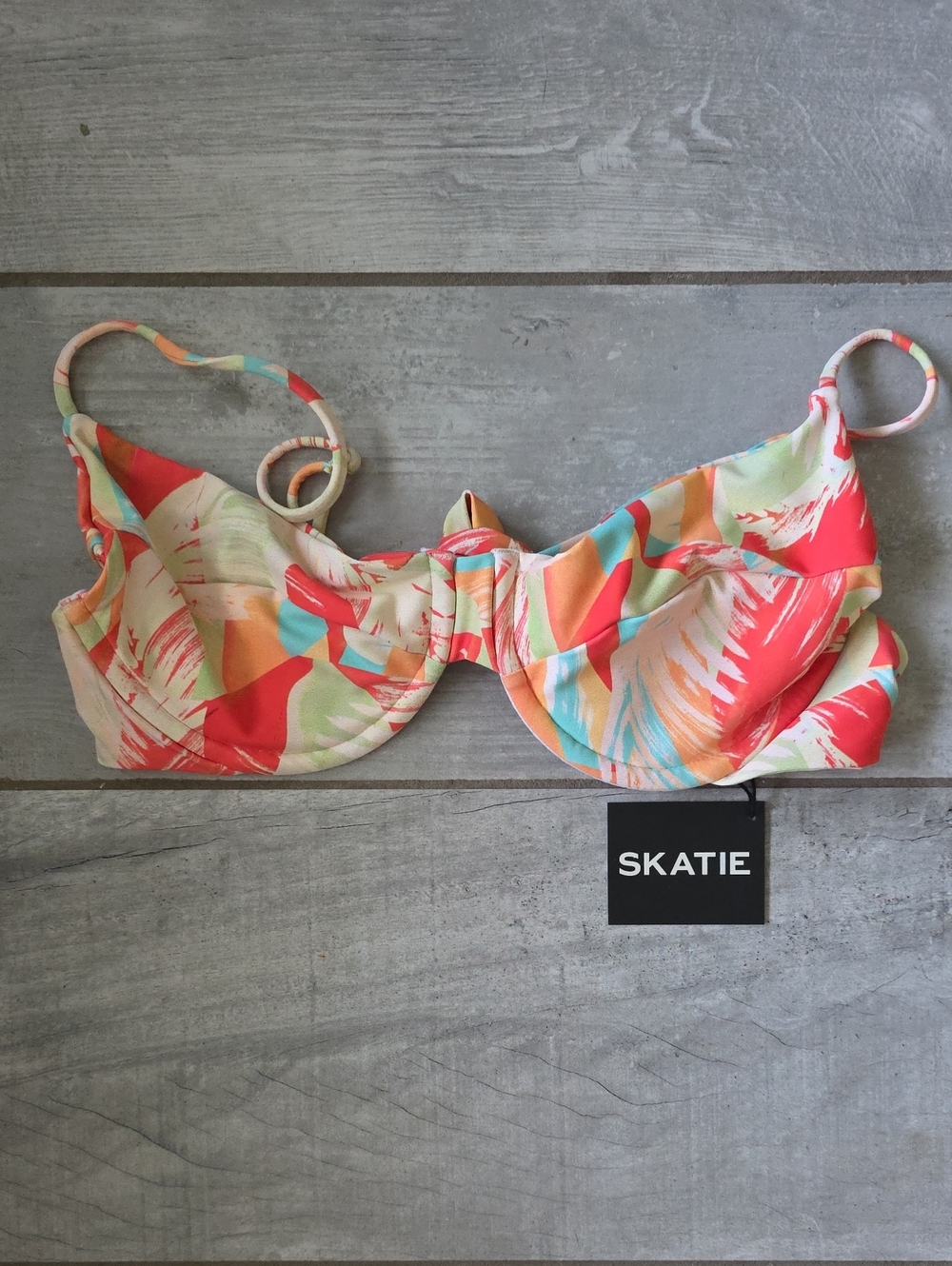 Skatie "Kate" Coral, Aqua, Orange & Cream Tropical Print Bikini Top